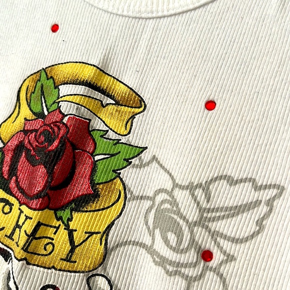 DISNEY | Women’s White Mickey Mouse Tatoo Style Bling Graphic Tank Top Sz Large - Picture 7 of 7